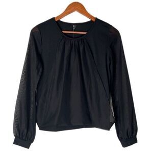 Fancyqube Sheer Long Sleeve Blouson Front Top